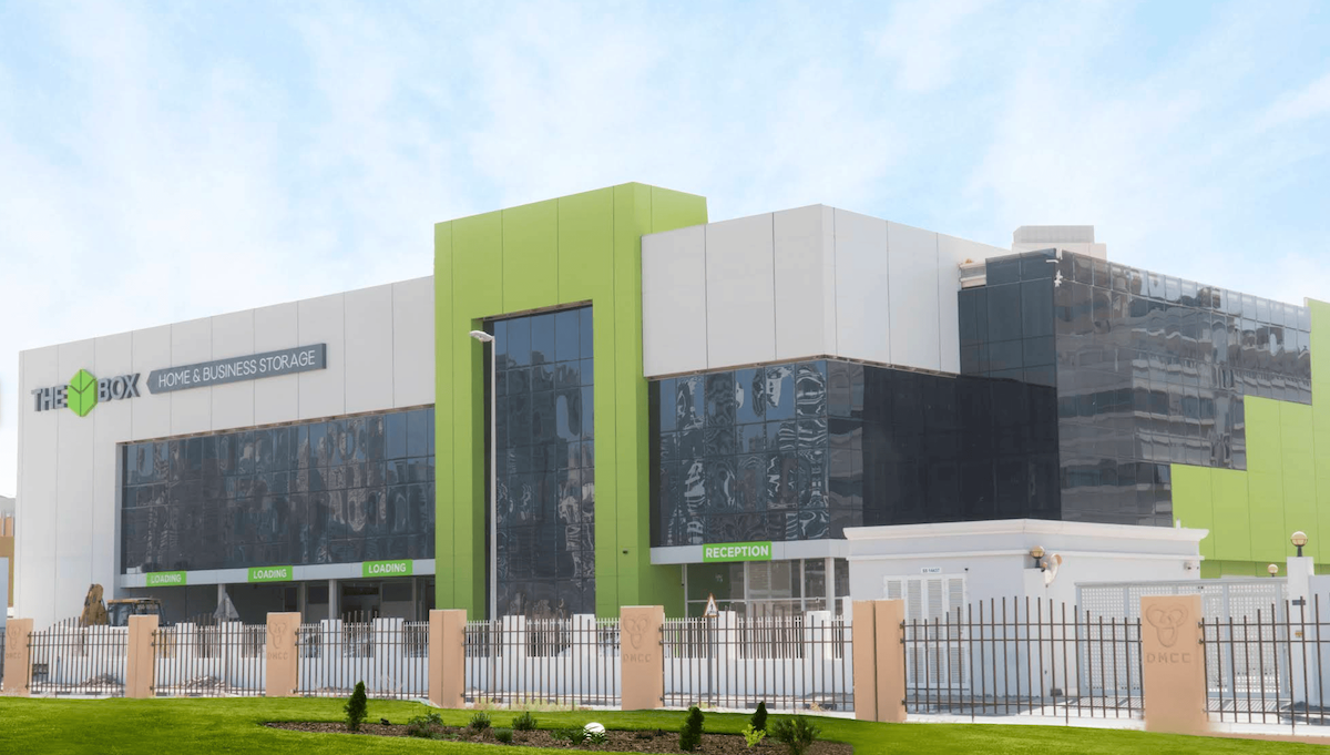 The Box JLT Dubai — modern Home & Business Storage facility exterior with green accents